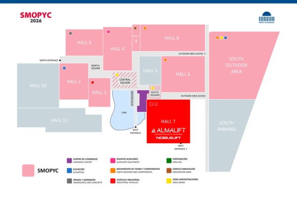 Plano de sectores SMOPYC 2026 en Zaragoza con ubicación del stand de Almalift en el pabellón 7